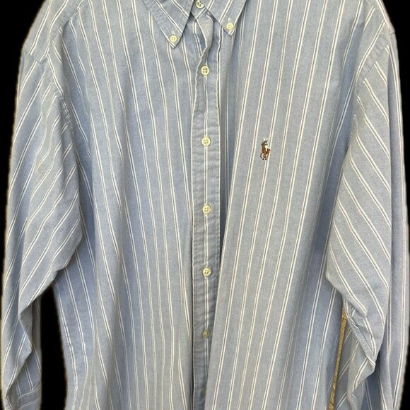 POLO Ralph Lauren Men's Blue Striped Button Down Oxford Shirt: 17-32/33 - Picture 3 of 6